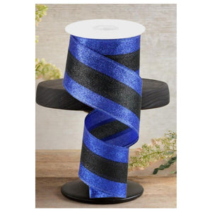 2.5" Shimmer Glitter Stripe Ribbon: Royal Blue & Black (10 Yards)