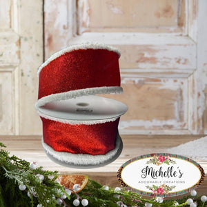 2.5" Snow Edge Satin Glitter Ribbon: Red (10 Yards)