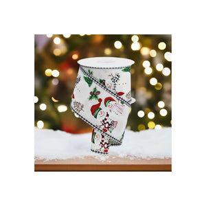 2.5" Snowman Ornaments Gingham Ribbon: Ivory (10 Yards)