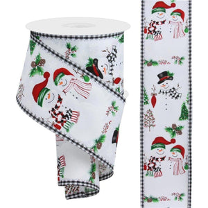 2.5" Snowman Ornaments Gingham Ribbon: White (10 Yards)