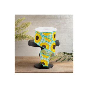 2.5" Sunflower on Royal Ribbon: Light Teal (10 Yards)