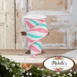 2.5" Swirl Candy Stripe Ribbon: Pink/Ice Blue (10 Yards)