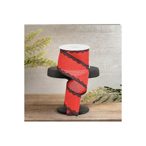2.5" Swiss Dots Lace Edge Ribbon: Red (10 Yards)