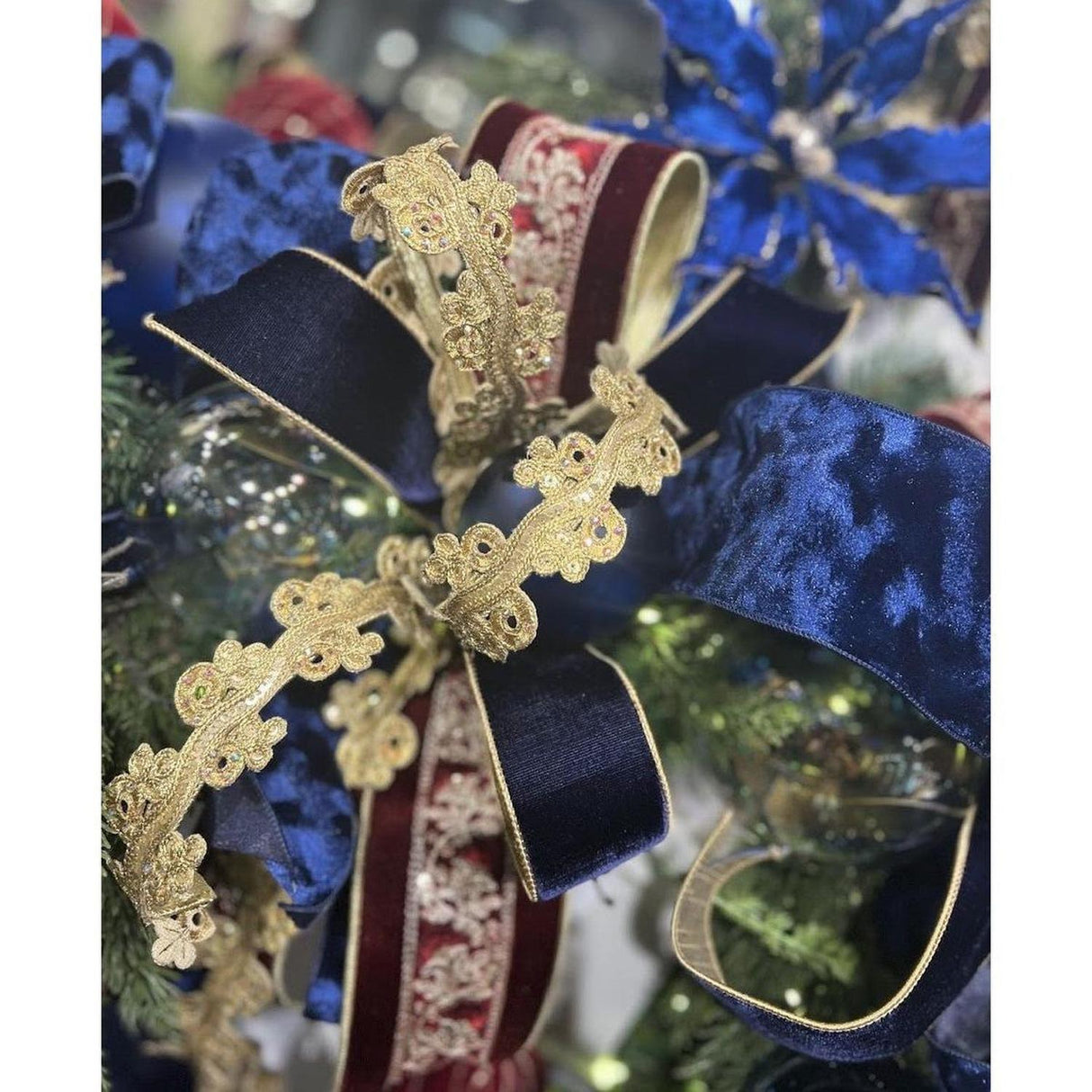2.5" Two Tone Velvet Ribbon: Navy/Gold (10 Yards)