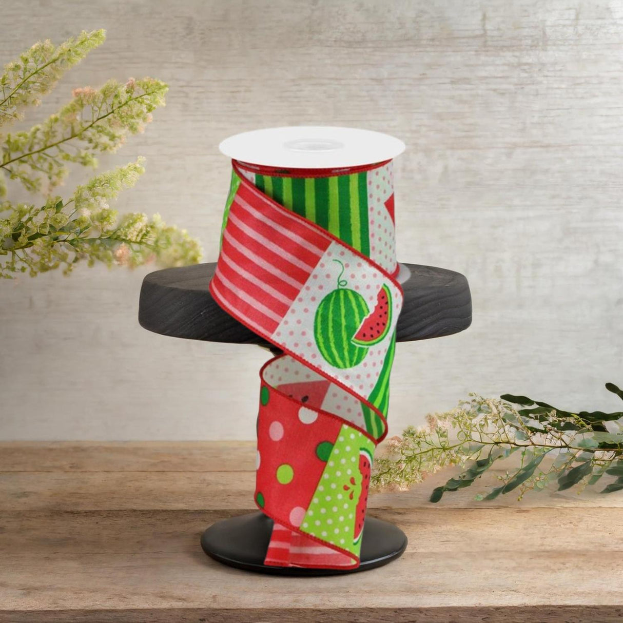 2.5" Watermelon Block Ribbon: White (10 Yards)