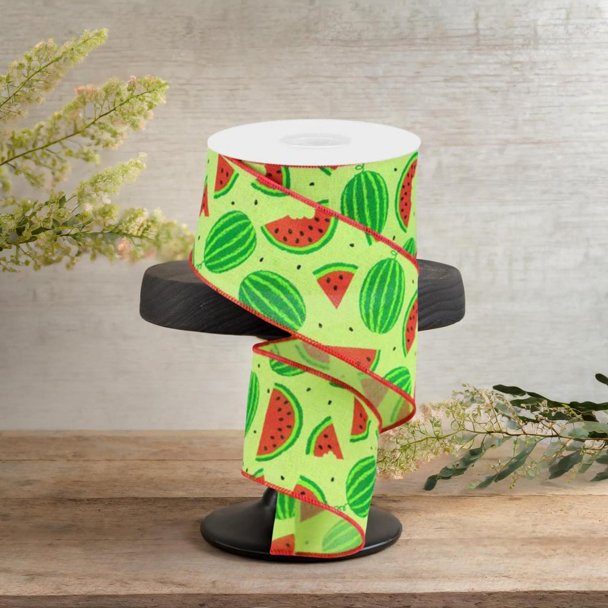 2.5" Watermelon Slices Canvas Ribbon: Bright Green  (10 Yards)