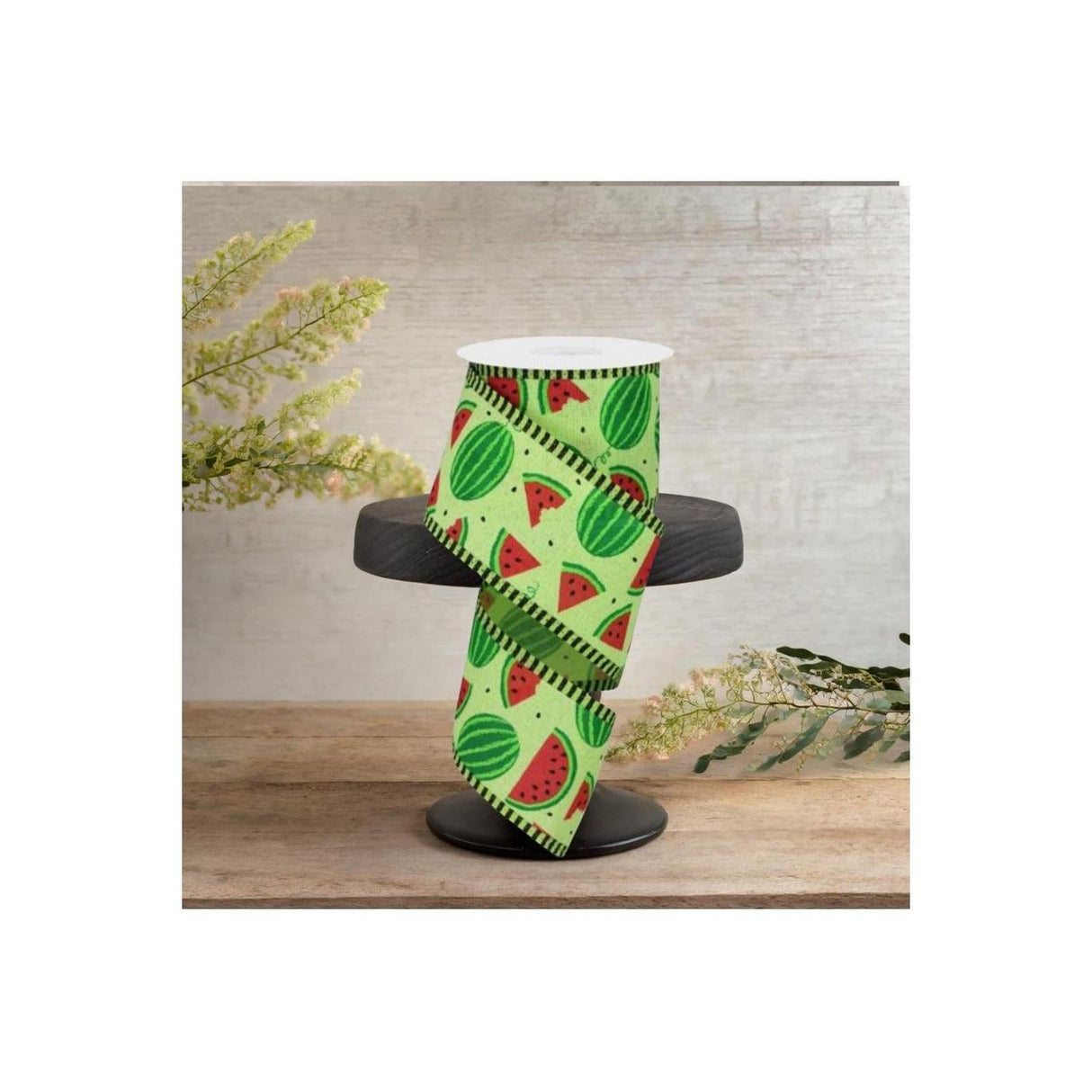 2.5" Watermelon Slices Thin Stripe Ribbon: Green (10 Yards)