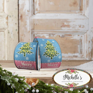 2.5" Whimsy Merry Christmas Ribbon: Pink & Blue