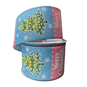 2.5" Whimsy Merry Christmas Ribbon: Pink & Blue