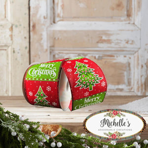 2.5" Whimsy Merry Christmas Ribbon: Red (10 Yards)