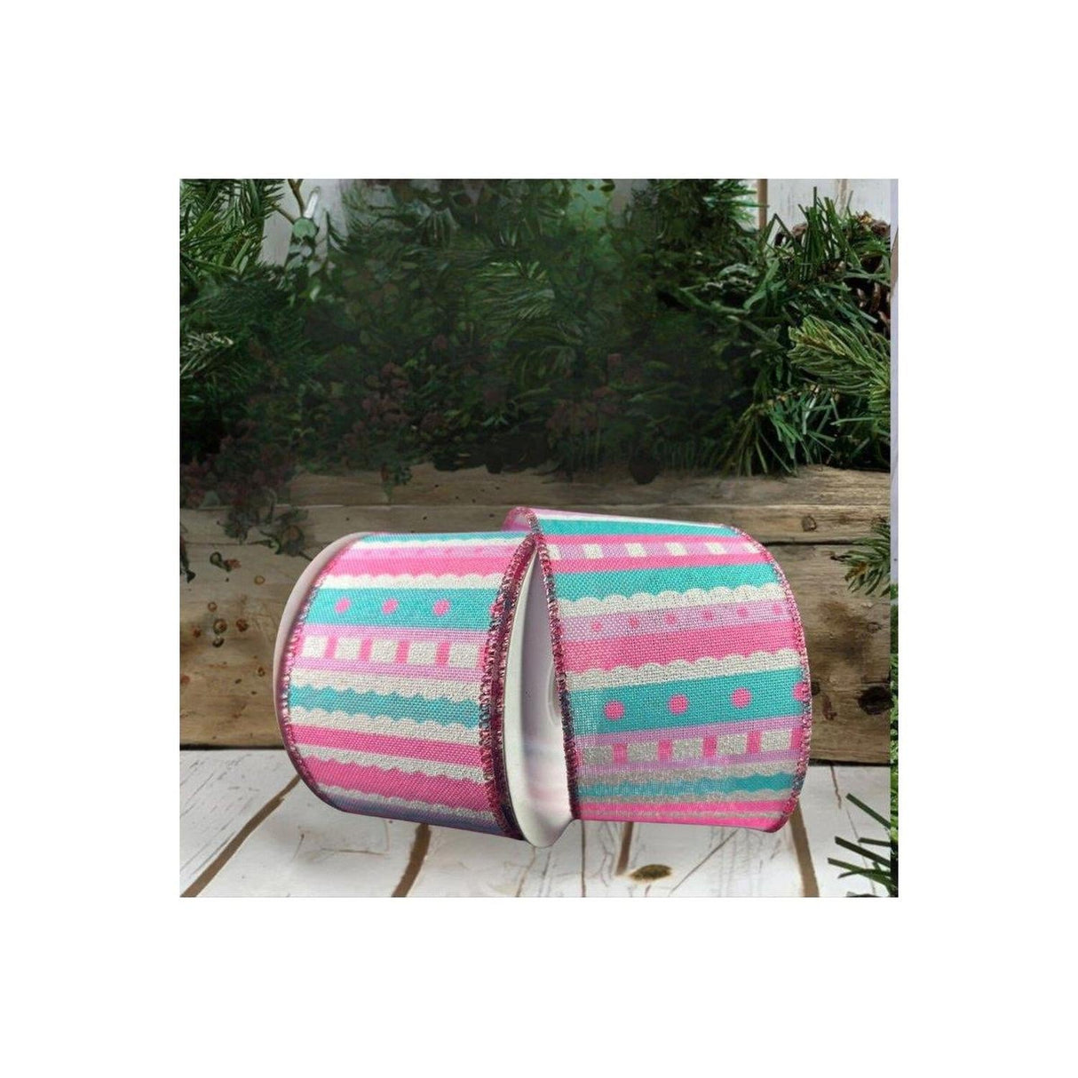 2.5" Whimsy Stripe Ribbon: Pink, Aqua, Lavender