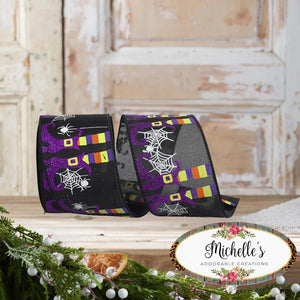 2.5" Witch Leg and Spider Web Ribbon: Black (10 Yards)