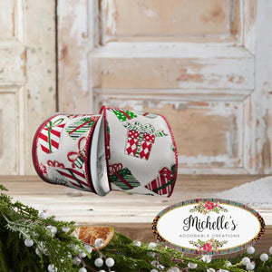 2.5" Wrapped Gifts Ribbon: Red, Green, and White (10 Yards)