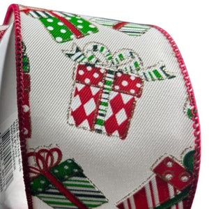 2.5" Wrapped Gifts Ribbon: Red, Green, and White (10 Yards)