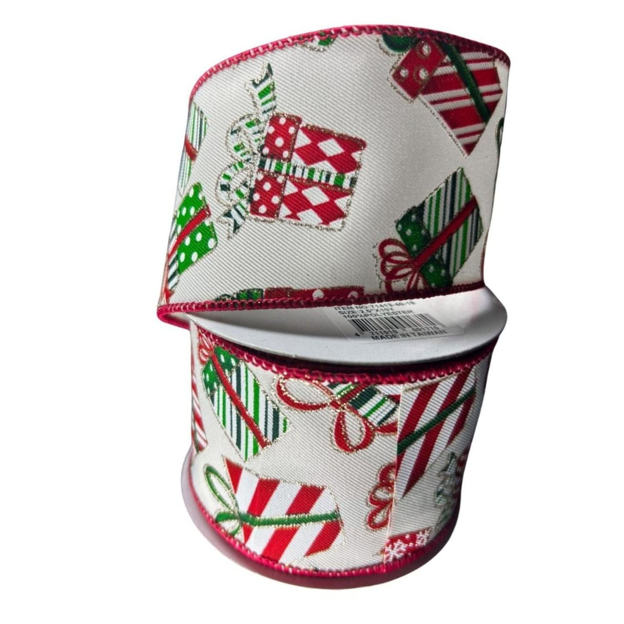 2.5" Wrapped Gifts Ribbon: Red, Green, and White (10 Yards)
