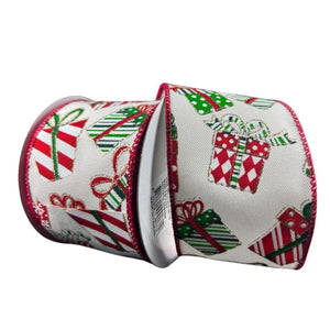 2.5" Wrapped Gifts Ribbon: Red, Green, and White (10 Yards)