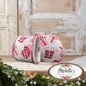 2.5" Wrapped Gifts Ribbon: Red, Pink, and White (10 Yards)