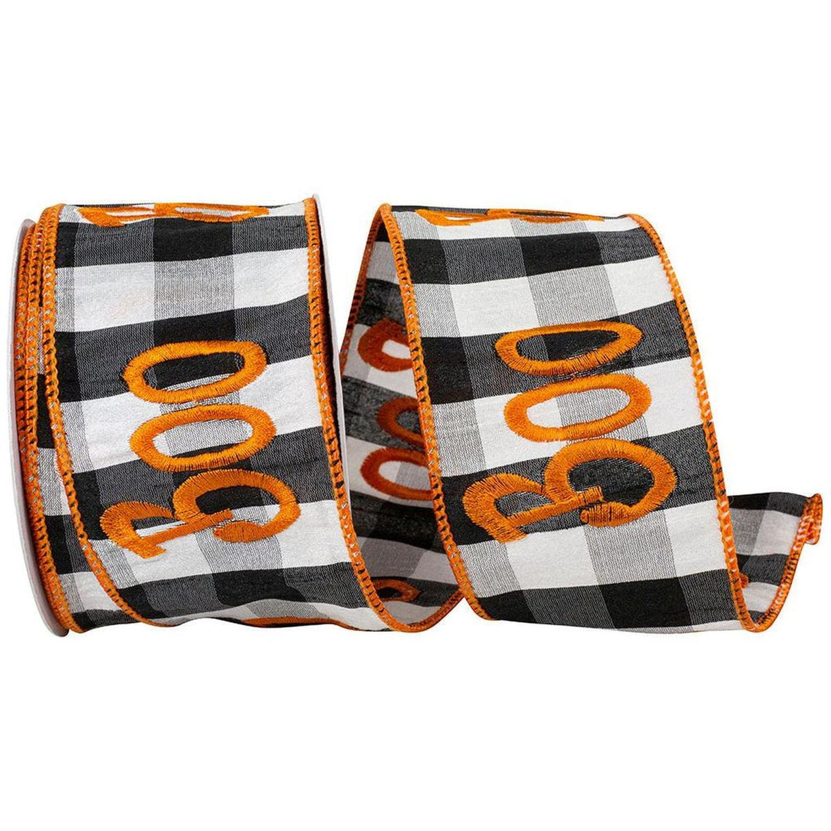 2.5in Boo Embroidered Check Wired Ribbon (10 Yards)