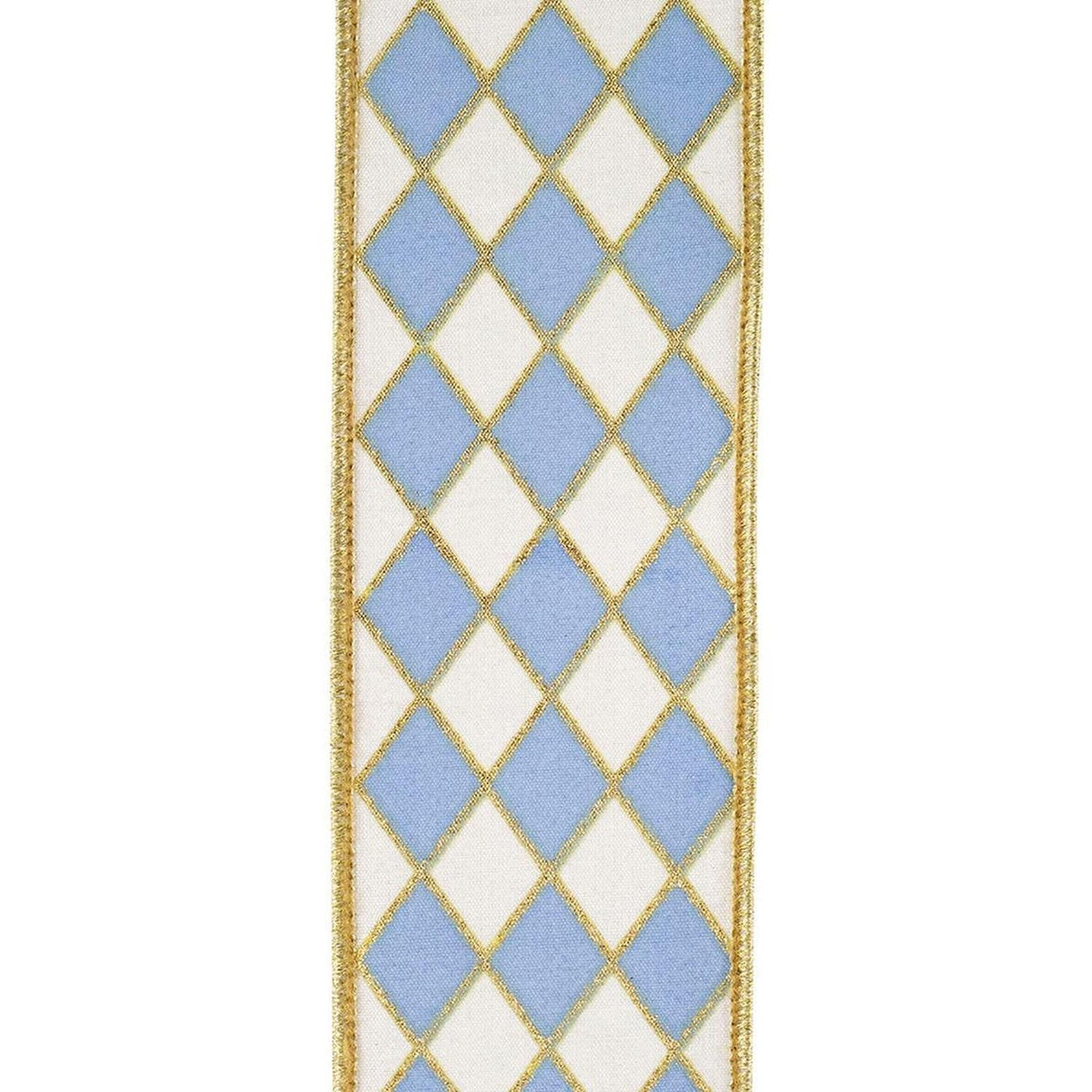 2.5in French Blue Gold Trim Harlequin Ribbon (10 Yards)