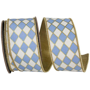 2.5in French Blue Gold Trim Harlequin Ribbon (10 Yards)