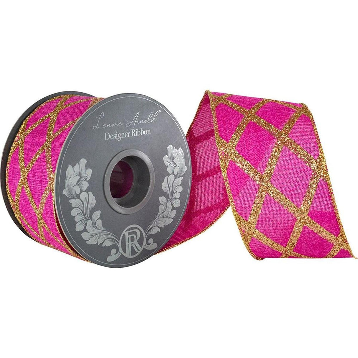 2.5in Lattice Diamond Glitter Ribbon: Fuchsia