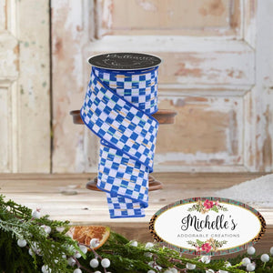 2.5in Mini Antique Checker Ribbon: Blue (10 Yards)