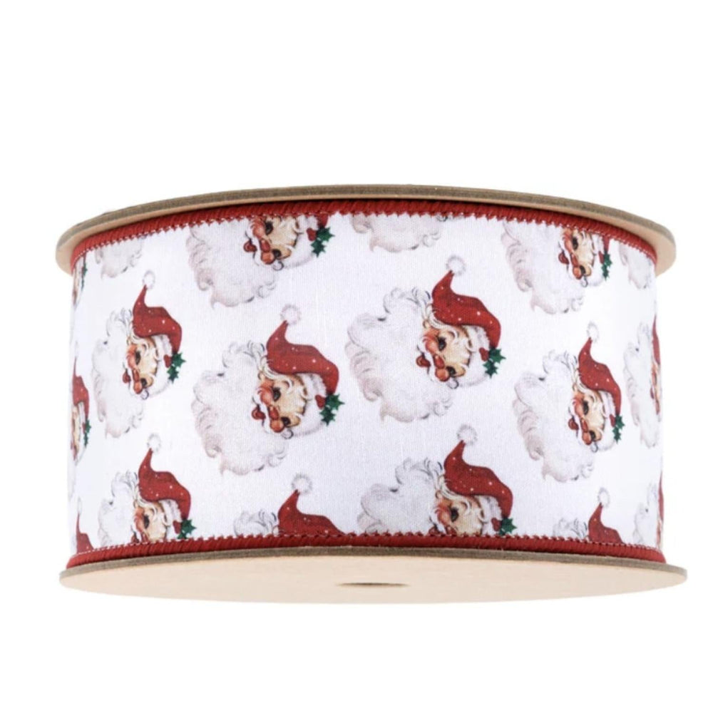 2.5in Vintage Santa Face Ribbon: Red (10 Yards)