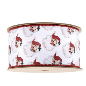 2.5in Vintage Santa Face Ribbon: Red (10 Yards)