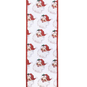 2.5in Vintage Santa Face Ribbon: Red (10 Yards)