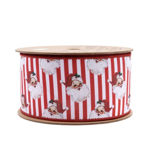 2.5in Vintage Santa Striped Ribbon: Red/White (10 Yards)