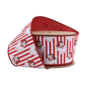 2.5in Vintage Santa Striped Ribbon: Red/White (10 Yards)