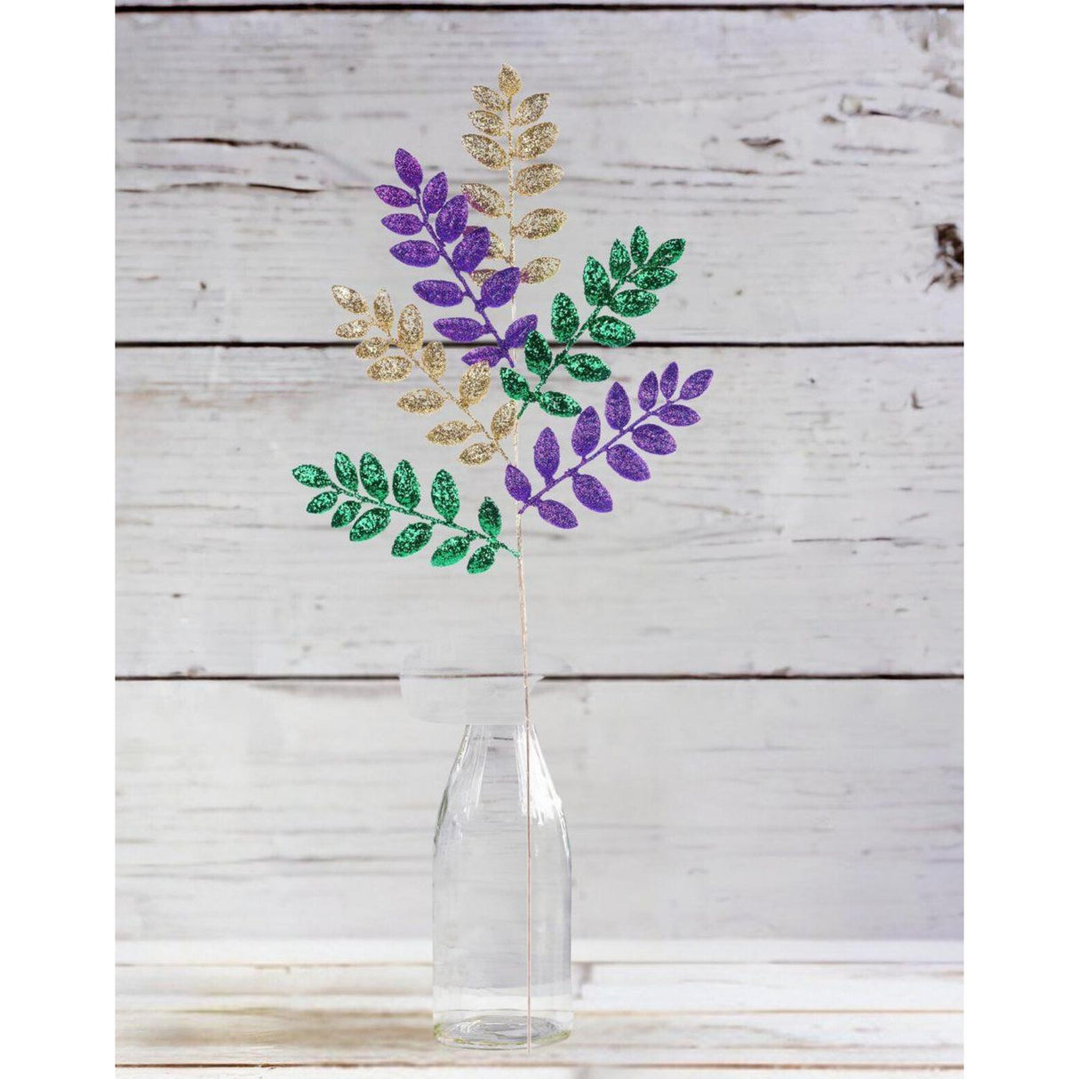 26" Glitter Leaf Spray: Mardi Gras
