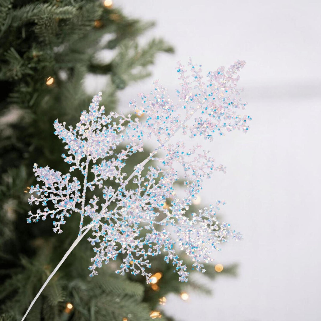 27" Glitter Metallic Fern Spray: Iridescent