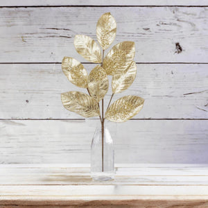27" Metallic Magnolia Leaf Spray: Gold