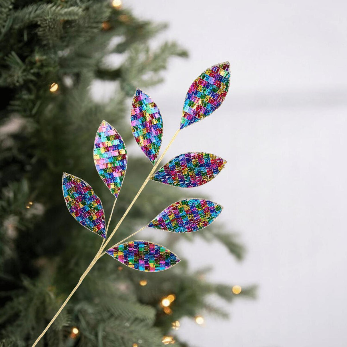 27" Sequin Magnolia Leaf Spray: Fiesta