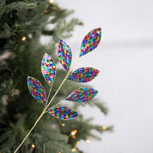 27" Sequin Magnolia Leaf Spray: Fiesta