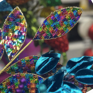 27" Sequin Magnolia Leaf Spray: Fiesta