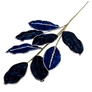 27" Velvet Magnolia Leaf Spray: Navy Blue