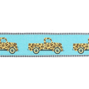 2.75" Leopard Truck Gingham Edge Ribbon: Teal (10 Yards)