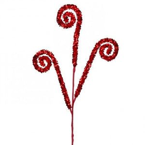 29" Glitter Scroll Curly Spray: Red