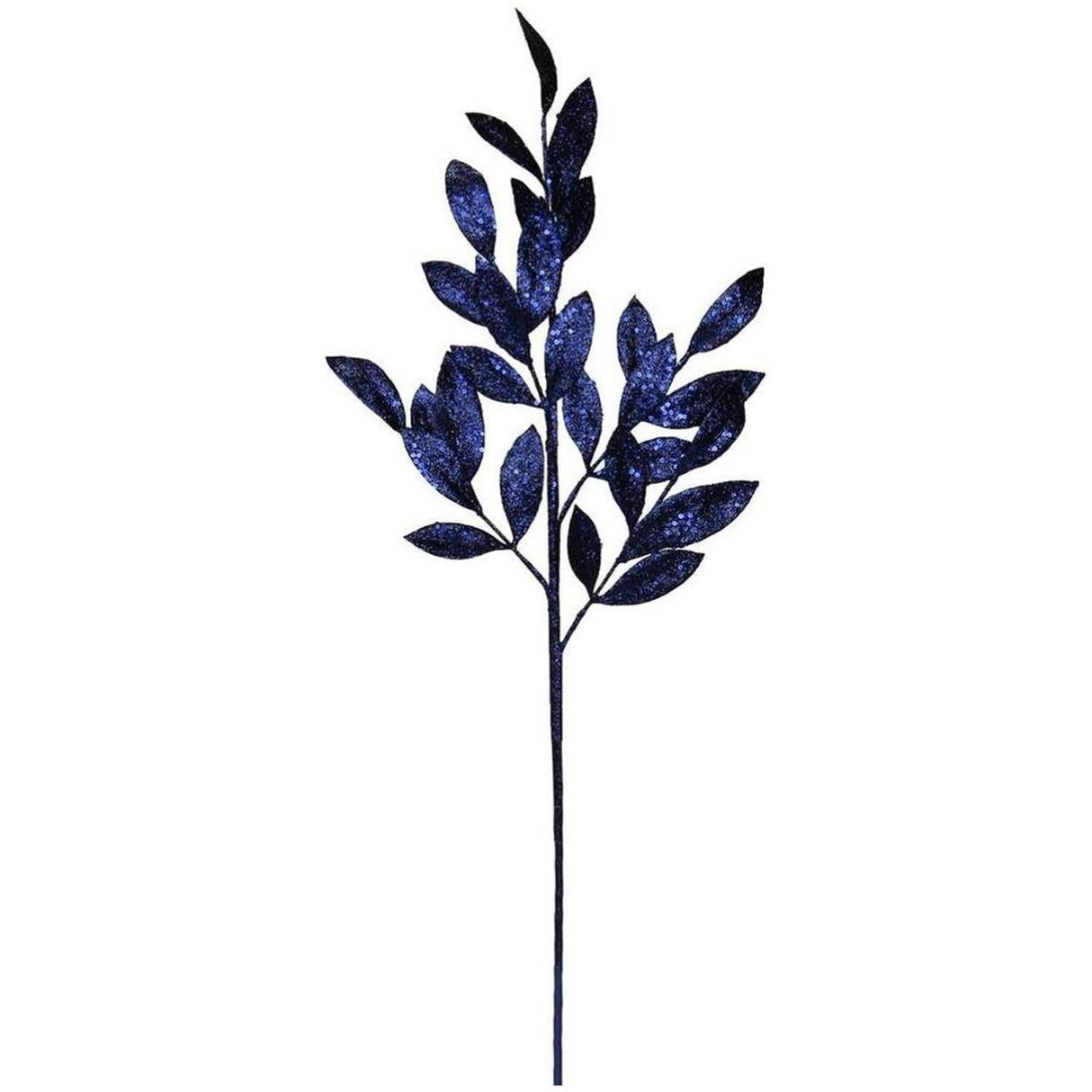31" Glitter Bay Leaf Spray: Navy Blue