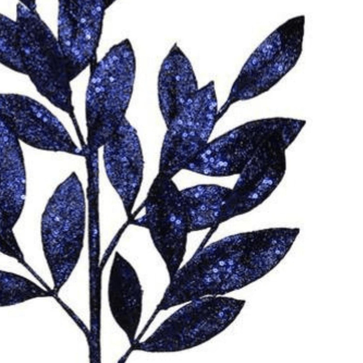 31" Glitter Bay Leaf Spray: Navy Blue