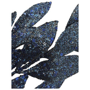 31" Glitter Bay Leaf Spray: Navy Blue