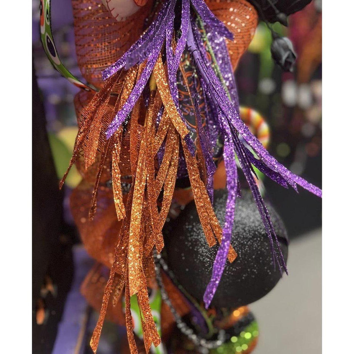 31" Glittered Paper Grass Spray: Orange