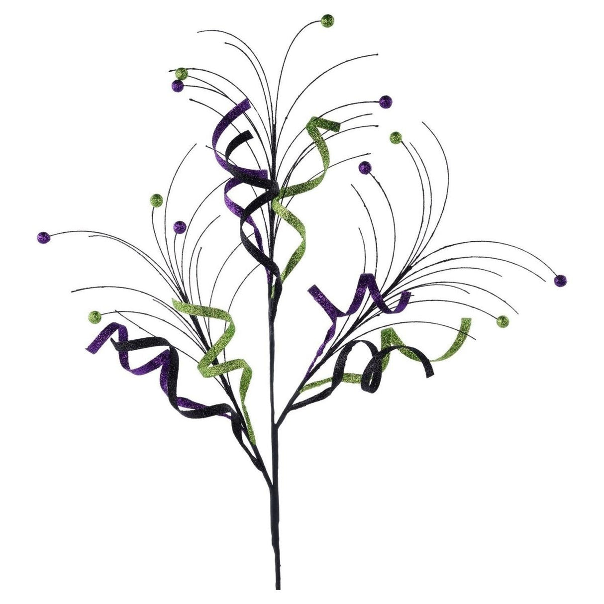 35" Glitter Curly Fishline Ball Spray: Purple/Black/Lime