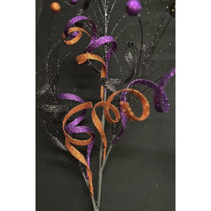 35" Glitter Curly Fishline Ball Spray: Purple/Black/Orange