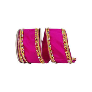 4" Beaded Candy Edge Ribbon: Fuchsia (5 Yards)