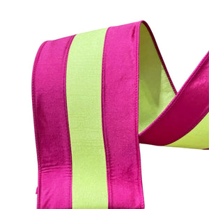 4" Dupion Striped Ribbon: Fuchsia/Lime (10 Yards)