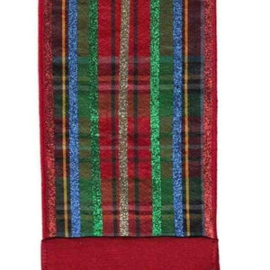 4" Dupion Traditional Plaid Glitter Ribbon: Red, Green & Blue (5 Yards)