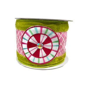 4" EXCLUSIVE Sweet Candy Ribbon: Lime Green/Pink (5 Yards)